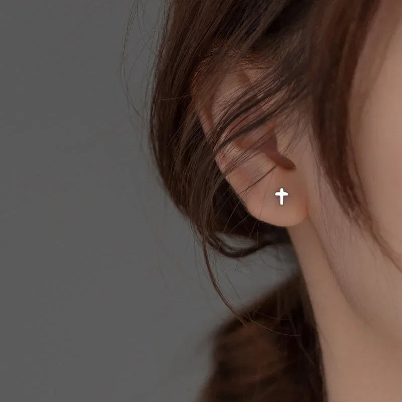 TrustDavis Real 925 Sterling Silver Mini Cross Bead Screw Stud Earrings For Daughter Girls Birthday Gift Fine Jewelry DA00297