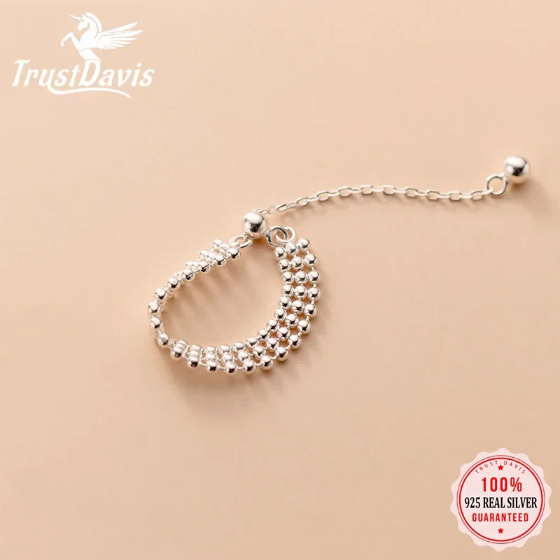 TrustDavis Real 925 Sterling Silver Fashion Three Layers Beads Chain Ring Sizable For Women Wedding Party Fine Jewelry DB996