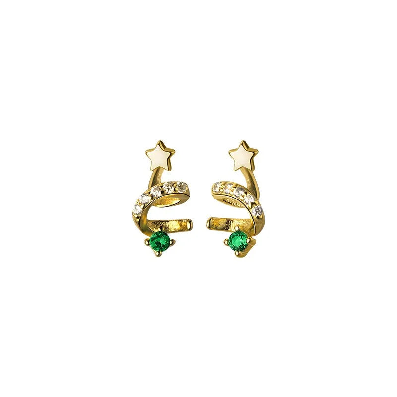 TrustDavis Real 925 Sterling Silver Fashion Fine Christmas Tree Emerald Rotate Stud Earrings for Women Jewelry DS4401