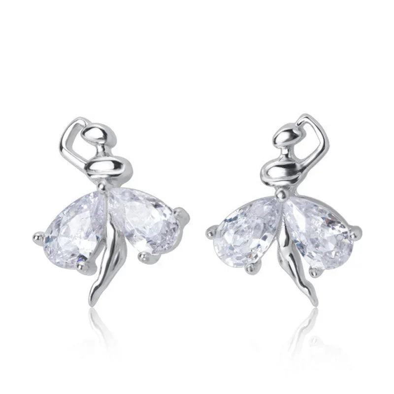 TrustDavis Original 925 Sterling Silver Ballet Dancer CZ Stud Earrings For Women Wedding Party Valentine's Day Jewelry DA2798