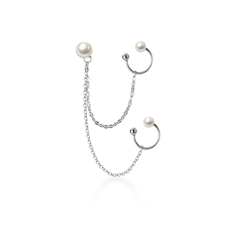 Double Layer Chain pearl Ear Line Cuff Clip on Earrings DA1215
