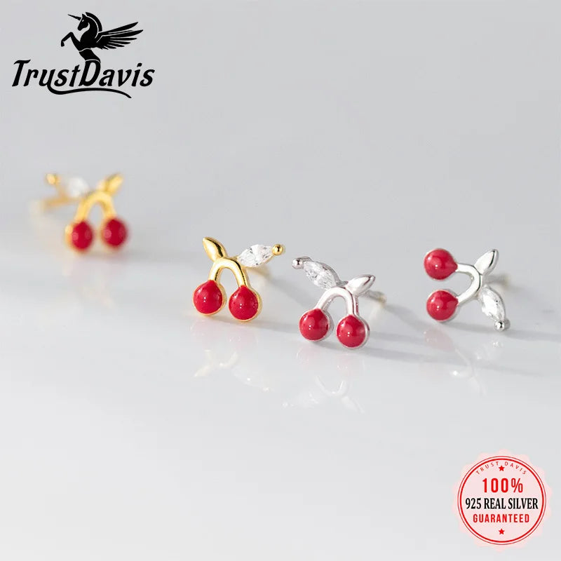 Cherry Zircon Silver Earrings DS4872