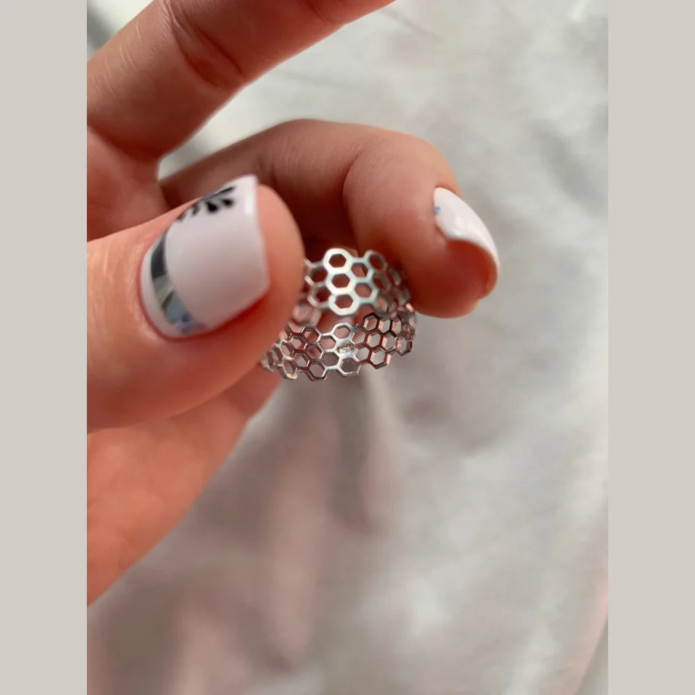 925 Sterling Silver Fashion 8mm Width Polygon Rings DS916
