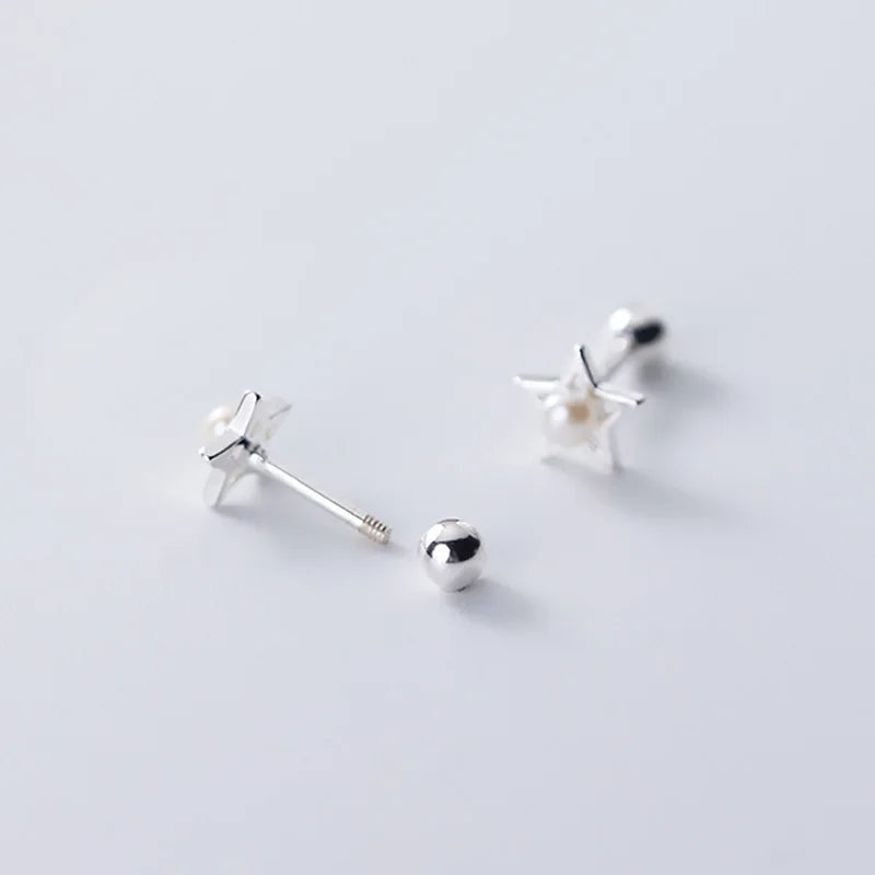 Star Pearl Screw Stud Earrings DA1908