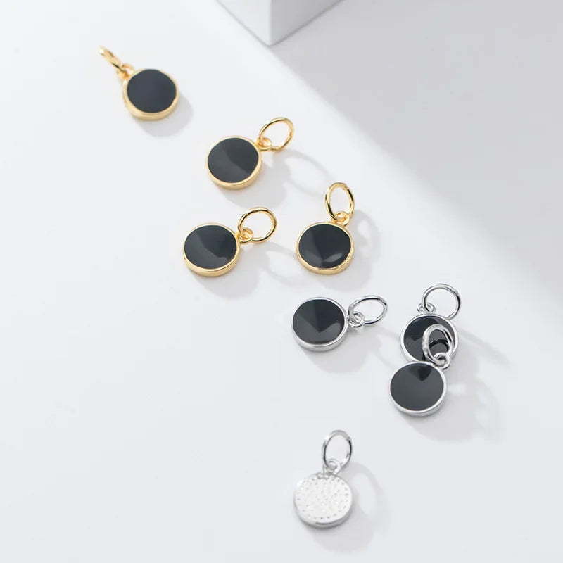 Black Glaze Round Charm Pendant DIY Accessories Jewelry HY105