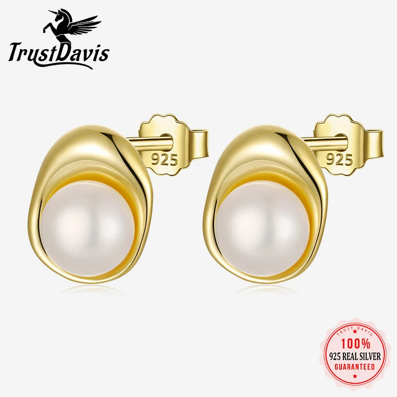 TrustDavis Elegant Real 925 Sterling Silver Pearls Stud Earrings for Women Lady Teen Fine S925 Jewelry Wholesale DS3746