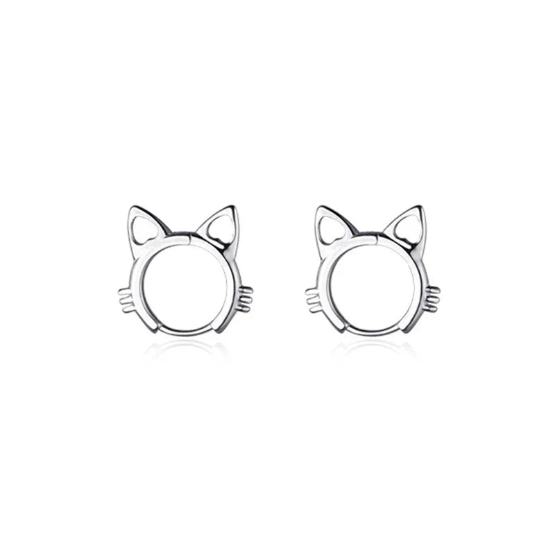 TrustDavis Real 925 Sterling Silver Fashion Sweet INS Cute Cat Charm Hoop Earring For Women Wedding Birthday Fine Jewelry DA2288