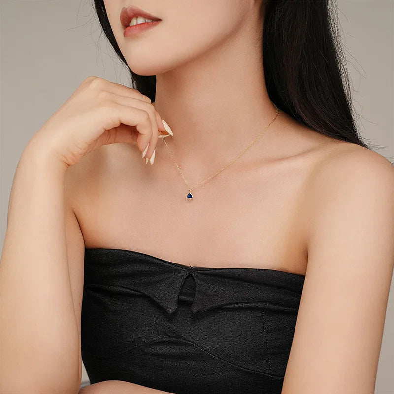 TrustDavis Real 925 Sterling Silver Women's Fashion Elegant Water Drop Color Zircon Necklace for Women Girl Gift Jewelry DS4221