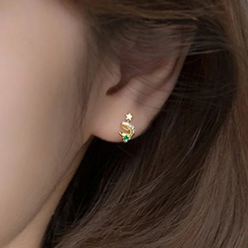 TrustDavis Real 925 Sterling Silver Fashion Fine Christmas Tree Emerald Rotate Stud Earrings for Women Jewelry DS4401