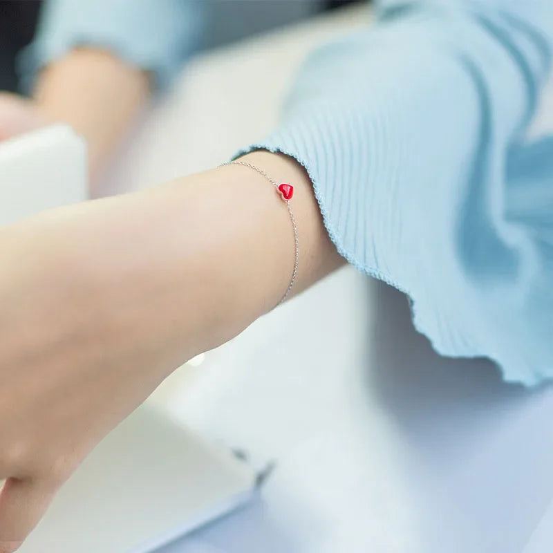 100% 925 Sterling Silver Fashion Love Red Heart Bracelet DS309
