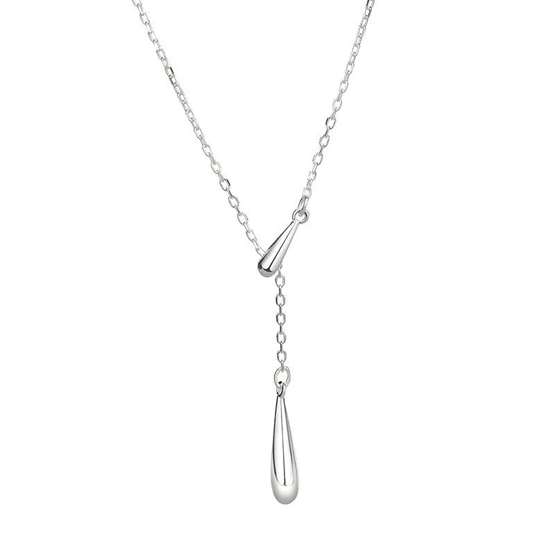 TrustDavis 925 Sterling Silver Women's Fashion Tassel Water Drop Y Adjustable Necklace for Women Girls Jewelry Gift DS4313