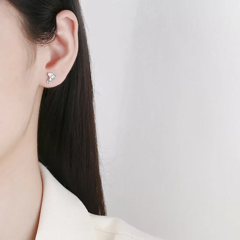 TrustDavis Real 925 Sterling Silver Earring Love Animal Bear Heart CZ Screw Stud Earrings for Daughter Girls Jewelry Gift DA3172