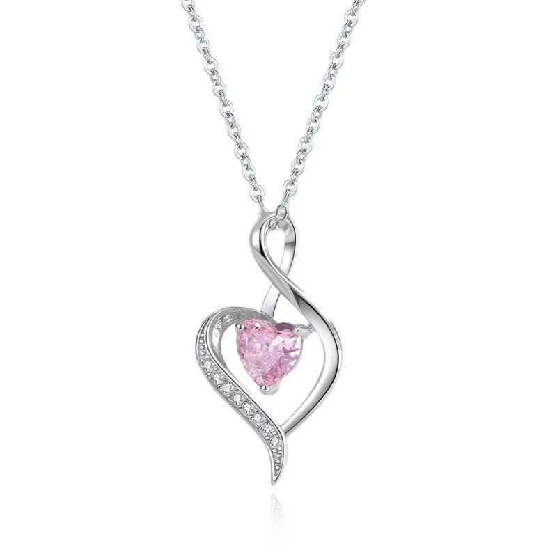 TrustDavis 925 Sterling Silver Women's Heart Shaped with Heart Diamond Necklace for Mother's Day Birthday Gift Jewelry DS4193
