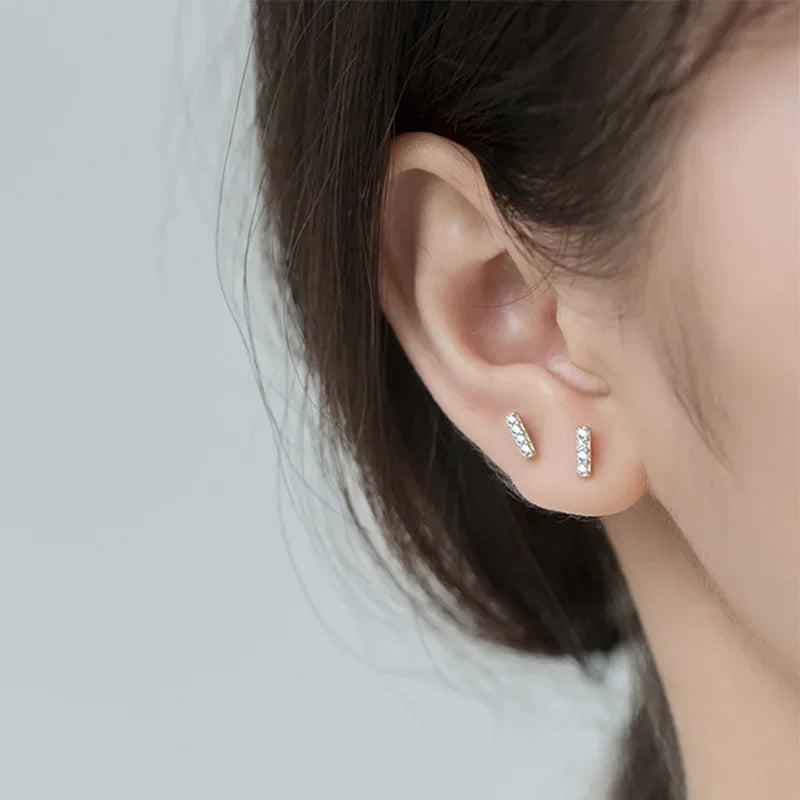 TrustDavis Real 925 Sterling Silver Minimalist Sweet Mini Stick CZ Stud Earrings For Women Wedding Fine S925 Jewelry Gift DS2209