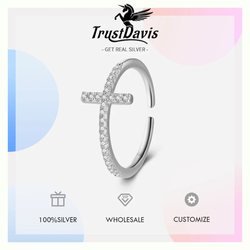 925 Sterling Silver Cross Zircon Open Ring DS4138