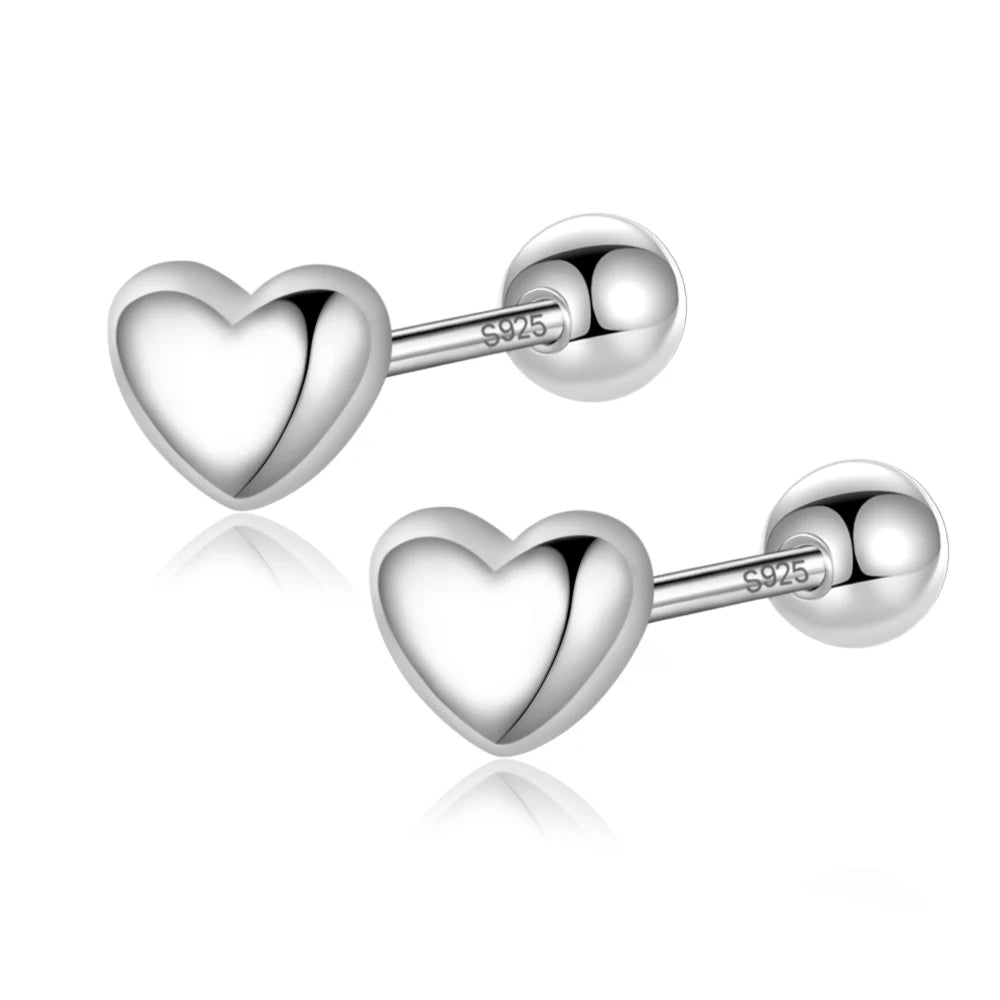 Trustdavis 100% 925 Sterling Silver Heart Screw Stud Earrings For Women Children Baby Girls Kids Mini Minimalist Jewelry DA77