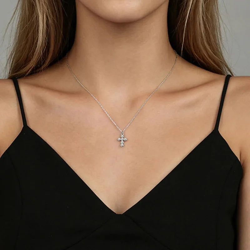 Silver Cross Pearl Clavicle Necklace DS5015