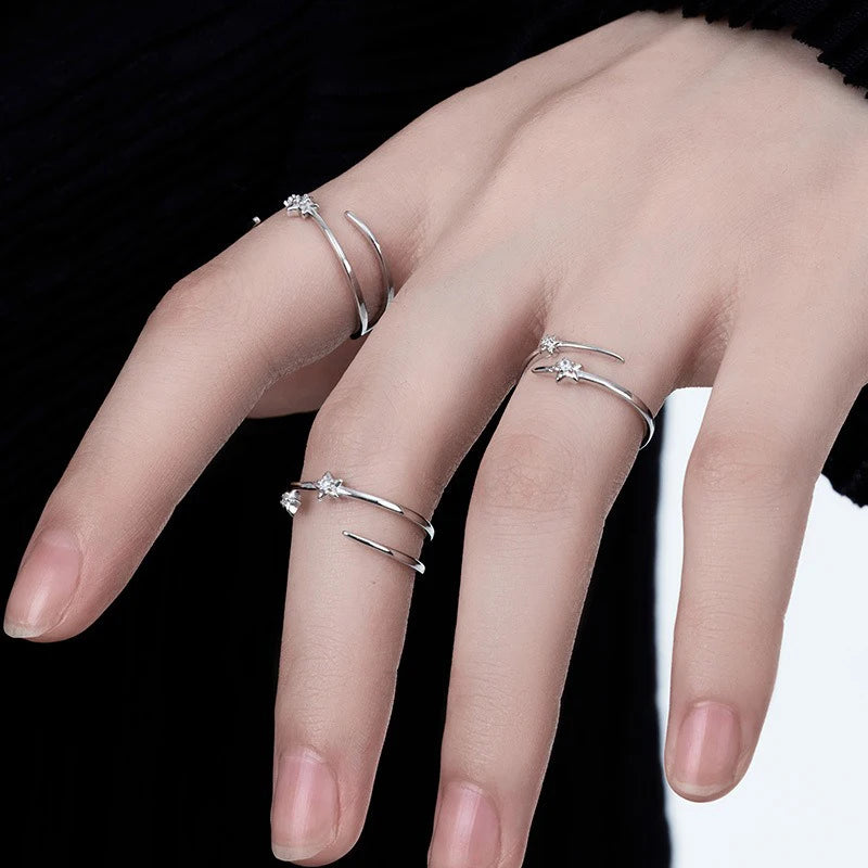 TrustDavis Real 925 Sterling Silver Women's Fashion Simple Star Double Open Ring for Women Girls Fine Jewelry Gift DS4677