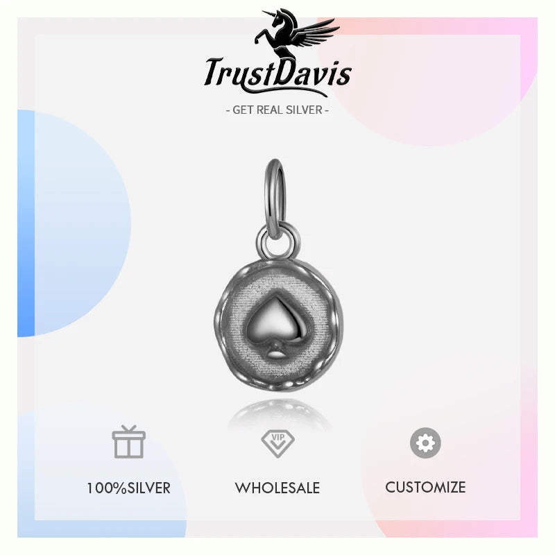 TrustDavis Real 925 Sterling Silver Cute Round Heart Medallion Pendant Handmade DIY Necklace Accessories Fine Jewelry DZ1142