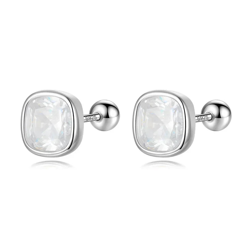 TrustDavis Real 925 Sterling Silver Sweet Geometric CZ Screw Stud Earrings for Women Girls Birthday Fine Jewelry DS4052