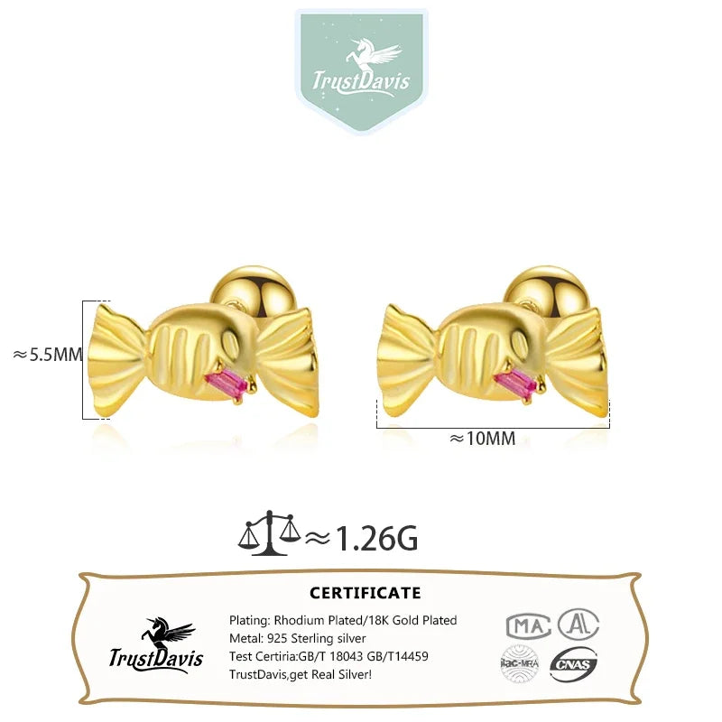 Real 925 Sterling Silver Simple Sweets Candy Stud Earrings DS4440