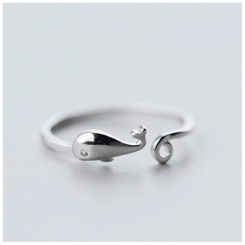 925 Real Sterling Silver Cute 925 Whale With Cocktail Ring AZ05