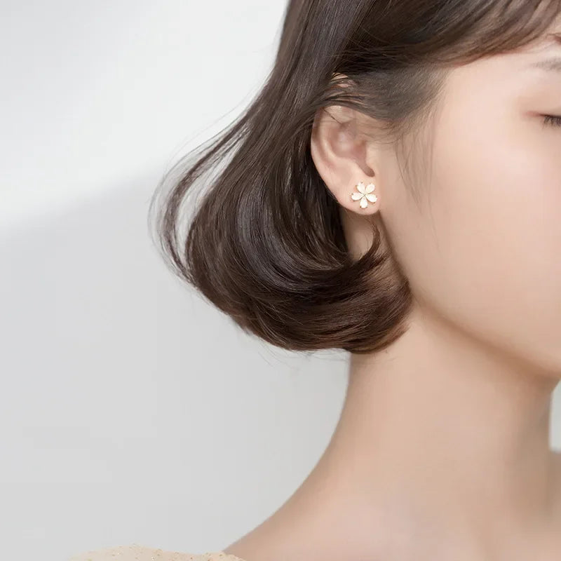 TrustDavis Real 925 Sterling Silver Stud Earrings For Women Gold Pretty Flower Valentine's Day Fine 925 Earring Jewelry DS2573