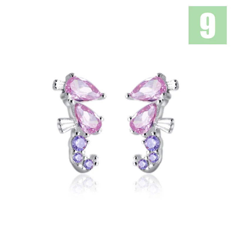 Trustdavis Real Minimalist 925 Sterling Silver Cute Animal Stud Earrings Whale Shrimp Crab Seahorse Teen Gift Jewelry DS3799