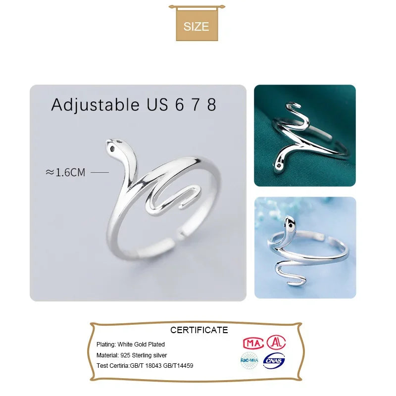 TrustDavis New 925 Sterling Silver Fashion Opening Rings Size Snake Cocktail Ring For Women Wedding Party Jewelry DA162