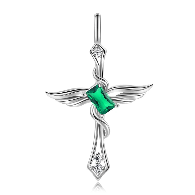 TrustDavis Real 925 Sterling Silver Women's Birthday Necklace Angel Wing Cross Necklace for Women Birthday Gift Jewelry DS4213