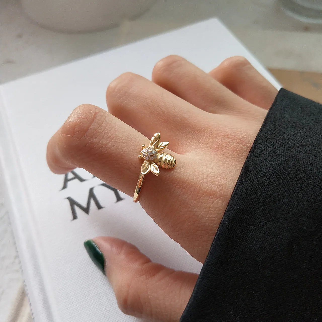 Gold Tone Bee Adjustable Ring ED337