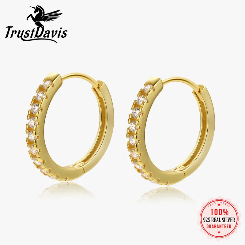 TrustDavis Real 925 Sterling Silver CZ Round Earring Geometric Hoop Earring for Women Wedding Party Fine Jewelry Gift DR0064