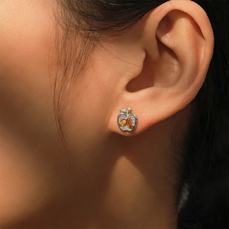 TrustDavis 925 Sterling Silver Women's Fashion Cute Apple Multicolor Zirconia Earrings for Women Girl Jewelry Gift DS4305