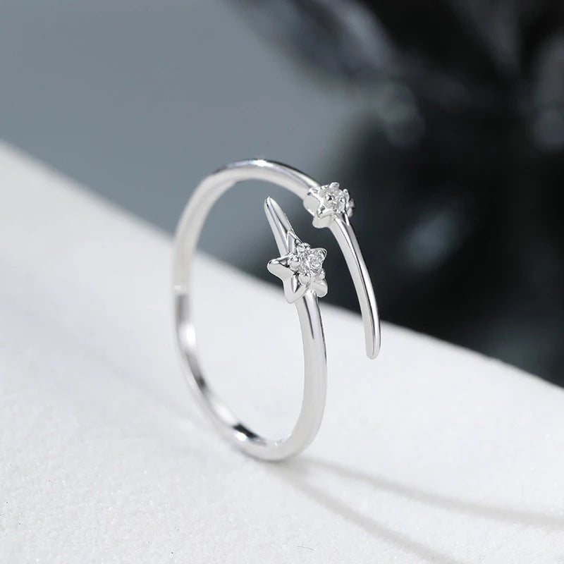 TrustDavis Real 925 Sterling Silver Women's Fashion Simple Star Double Open Ring for Women Girls Fine Jewelry Gift DS4677