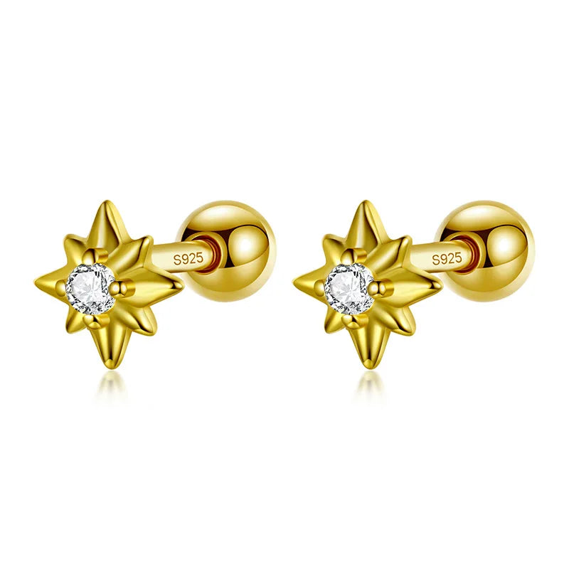 TrustDavis Real 925 Sterling Silver Tiny Star Screw Stud Earrings for Women Wedding Party Fine Dazzling CZ S925 Jewelry DS3674