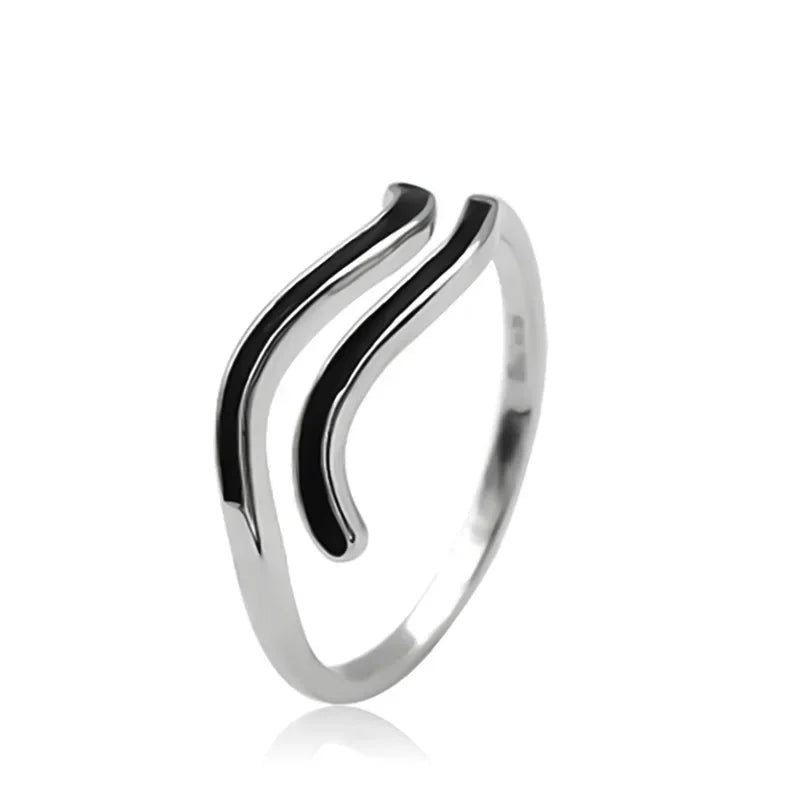 Trustdavis Real 925 Sterling Silver Fashion Wave Pattern Simple Adjustable Ring Vintage Jewelry Dl0055