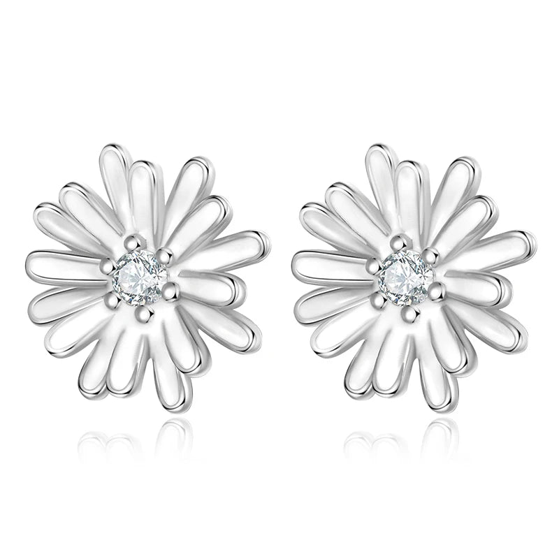 TrustDavis 2024 Real 925 Sterling Silver Sweet Chrysanthemum Flower Stud Earring for Women Wedding Party Jewelry Gift DS4027