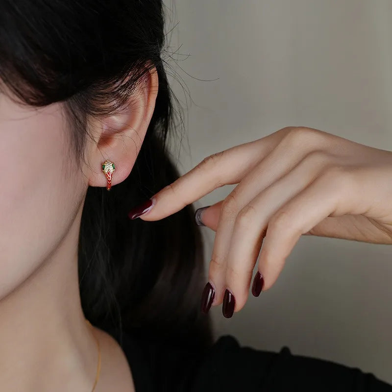 TrustDavis Real 925 Sterling Silver Fashion Chinese Zodiac Fork Hoop Earrings for Women Wedding Valentine's Day Jewelry DS4020