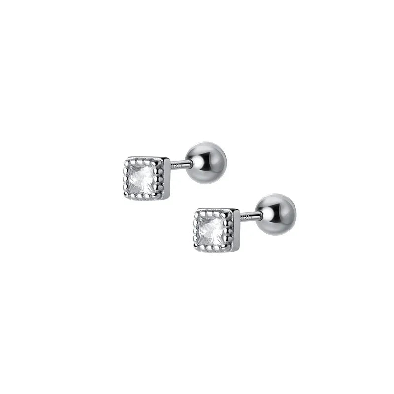 Square Shiny Screw Stud Earrings DB1090