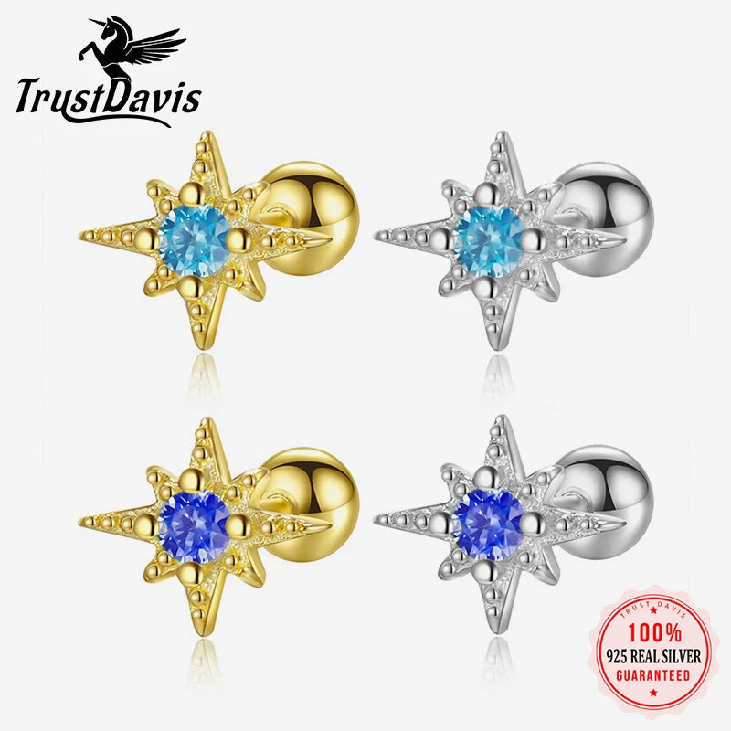 TrustDavis Girls 925 Sterling Silver Star Earrings Zircon Stud for Women Wedding Party Fine Jewelry Wholesale DS4577