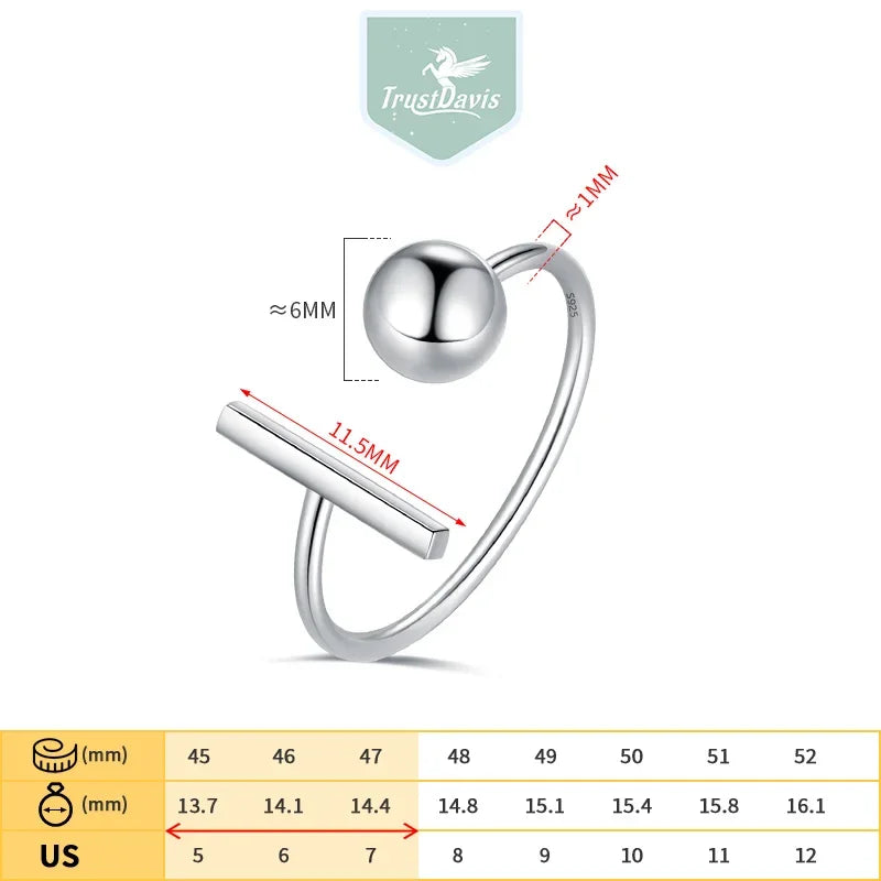 TrustDavis 100% 925 Real Sterling Silver Fashion Jewelry Beads Stick Cocktail Ring Sizable 5 6 7 Girls Kids Xmas Gift DA156
