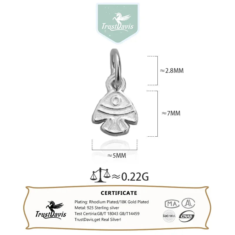 TrustDavis Real 925 Sterling Thai Silver Fashion little fish Charm Pendant Handmade DIY Accessories Wholesale Jewelry DZ1700
