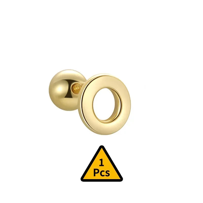 TrustDavis Real 925 Sterling Silver Stud Earrings 26 Letter CZ Screw Beads For Women Children Baby Minimalist Jewelry DA2559