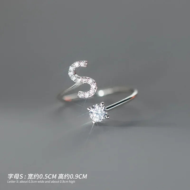 TrustDavis Real 925 Sterling Silver Rings For Women Wedding Party Jewelry 26 Letter Clear CZ Opening Ring Fine Jewelry DA3121
