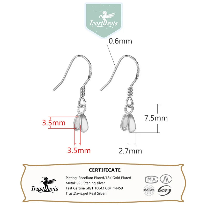 TrustDavis Real 925 Sterling Silver Fashion Sweet Ear Hook Earring Handmade DIY Accessories Fine Jewelry Wholesale DIY76