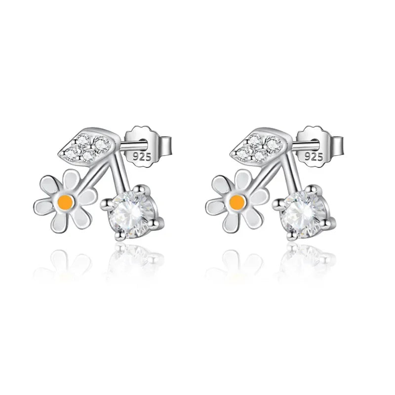 TrustDavis Girls Real 925 Sterling Silver Sweet Flower Daisy Stud Earring Gift for Women Girl Fine Jewelry Gift DS4100