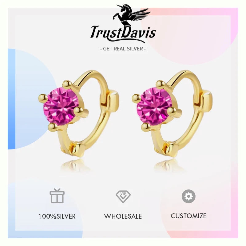 TrustDavis Real 925 Sterling Silver 2025 18K Gold Colour CZ Hoop Earrings For Daughter Girls Birthday Gift Fine Jewelry DG0078
