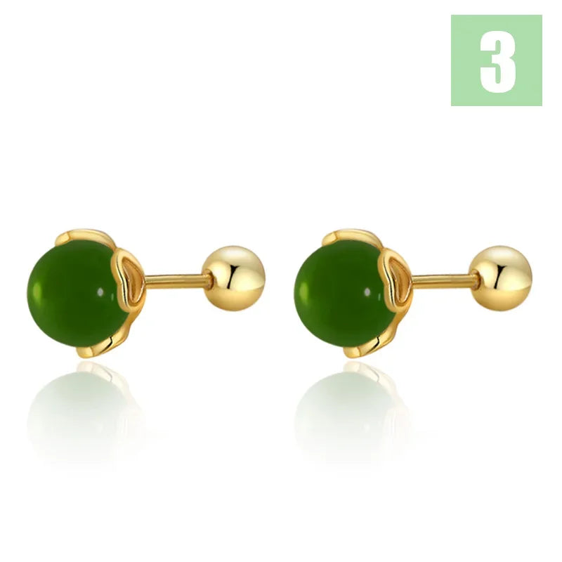 TrustDavis Real 925 Sterling Silver Agate Round Bead Screw Stud Earrings for Women Girls Minimalist Fine Jewelry DS4103