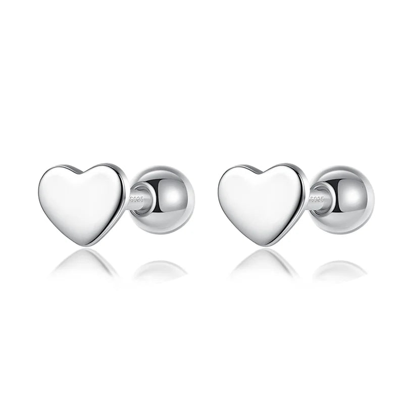 Trustdavis 100% 925 Sterling Silver Heart Screw Stud Earrings For Women Children Baby Girls Kids Mini Minimalist Jewelry DA77