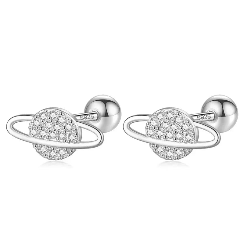TrustDavis Real 925 Sterling Silver Planet Star Screw Stud Earrings For Women Wedding Party Fine Dazzling CZ S925 Jewelry DA2737